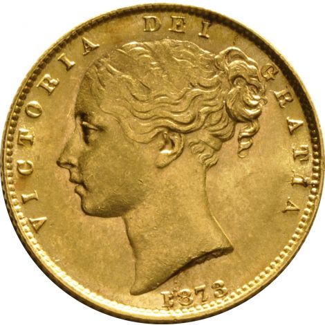1873 Gold Sovereign - Victoria Young Head Shield Back