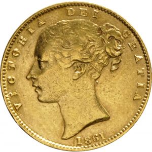 1861 Gold Sovereign - Victoria Young Head Shield Back