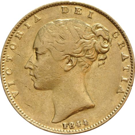1844 Gold Sovereign - Victoria Young Head Shield Back