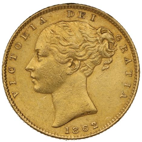 1862 Gold Sovereign - Victoria Young Head Shield Back