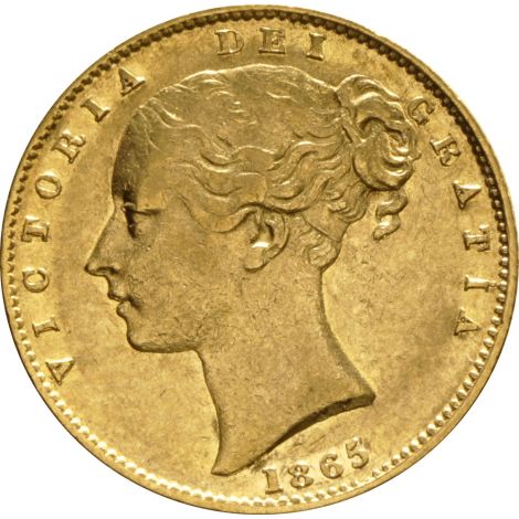 1865 Gold Sovereign - Victoria Young Head Shield Back